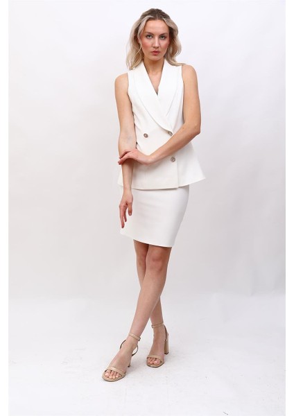 Abiye Yelek & Kısa Klem Etek Takım-Beyaz fiyatları