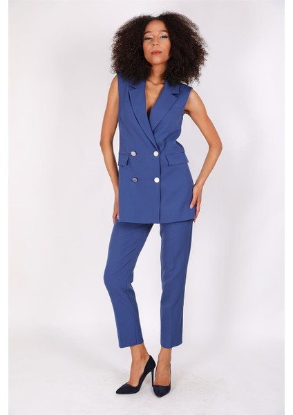 Blazer Yelek & Boru Paça Pantolon-Indigo fırsatları
