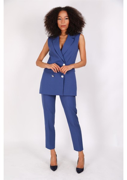 Blazer Yelek & Boru Paça Pantolon-Indigo indirimleri