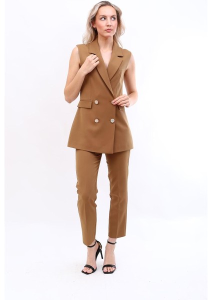 Blazer Yelek & Boru Paça Pantolon-Camel fiyatları