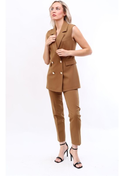 Blazer Yelek & Boru Paça Pantolon-Camel modelleri