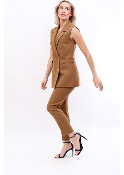 Blazer Yelek & Boru Paça Pantolon-Camel fırsatları