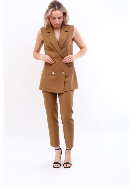 Blazer Yelek & Boru Paça Pantolon-Camel indirimleri