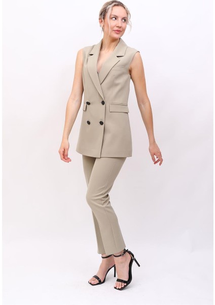 Blazer Yelek & Boru Paça Pantolon-Bambu