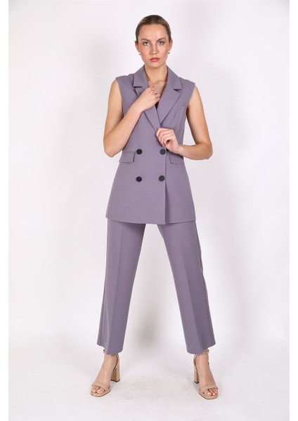 Blazer Yelek & Bol Paça Pantolon-Antrasit