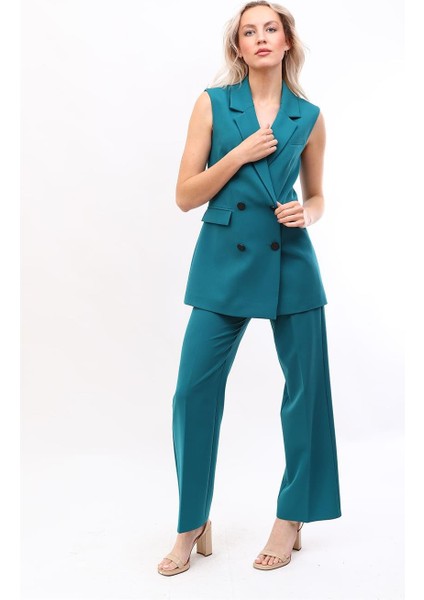 Blazer Yelek & Bol Paça Pantolon-Petrol fiyatları