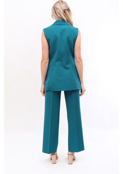 Blazer Yelek & Bol Paça Pantolon-Petrol modelleri