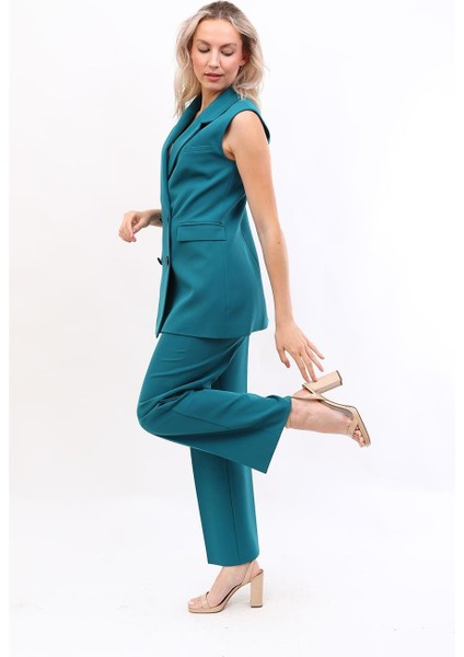 Blazer Yelek & Bol Paça Pantolon-Petrol indirimleri