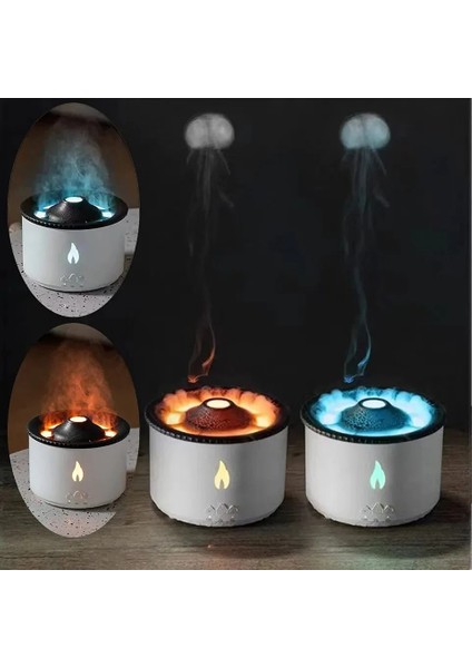 Volkanik Hava Nemlendirici Humidifier Duman Halkalı Aromaterapi Işıklı Zaman Ayarlı Ultrasonik
