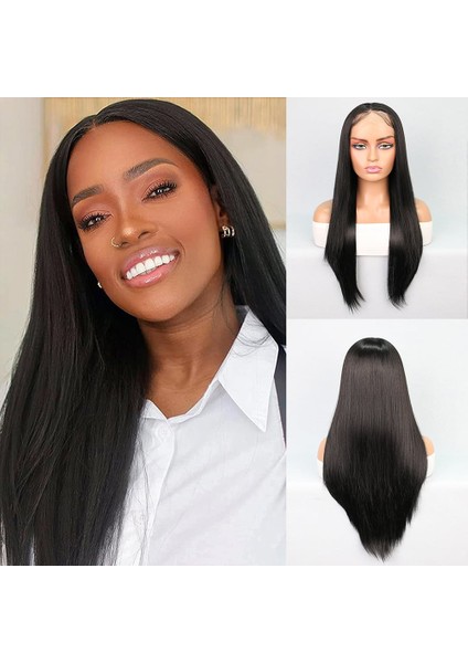 Fiber Sentetik Siyah Düz Tül Peruk