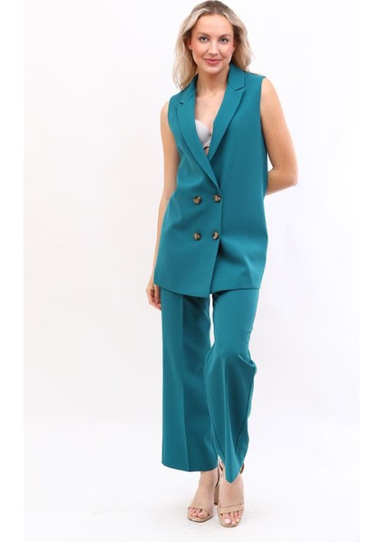 Midi Boy Klasik Yelek & Bol Paça Pantolon-Petrol