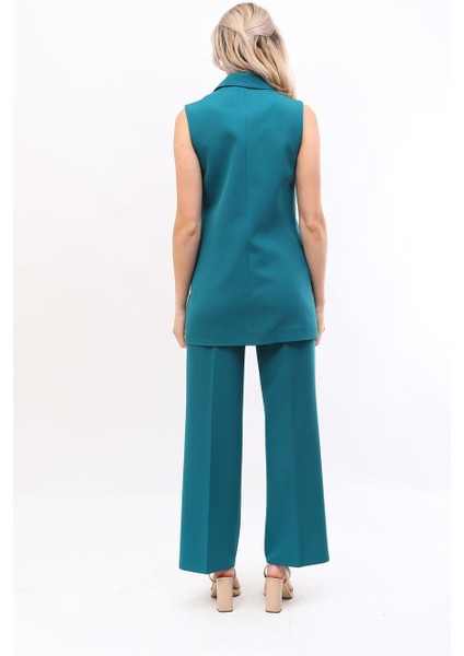 Midi Boy Klasik Yelek & Bol Paça Pantolon-Petrol indirimleri