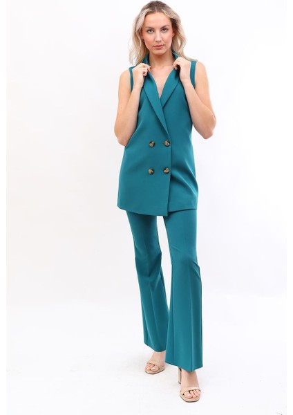 Midi Boy Klasik Yelek & Ispanyol Paça Pantolon-Petrol