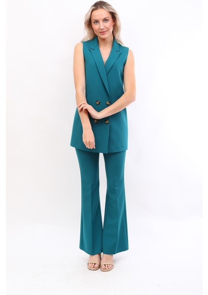 Midi Boy Klasik Yelek & Ispanyol Paça Pantolon-Petrol modelleri