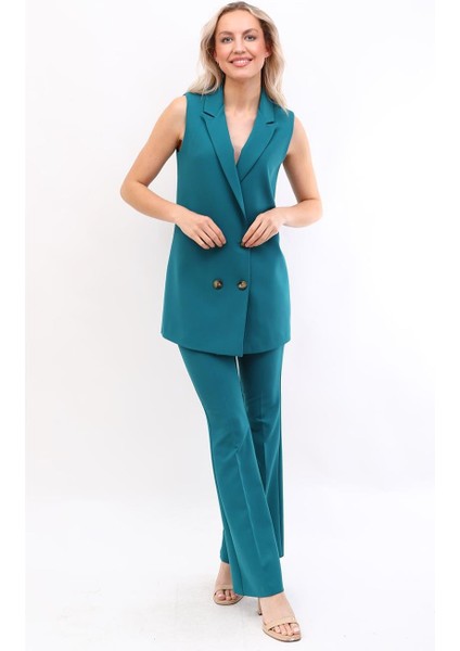 Midi Boy Klasik Yelek & Ispanyol Paça Pantolon-Petrol indirimleri