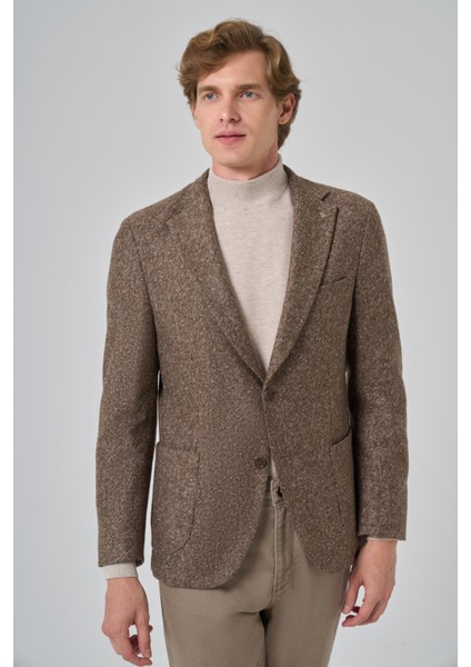 Erkek Kahve Örme Slim Fit Mono Yaka Ceket modelleri