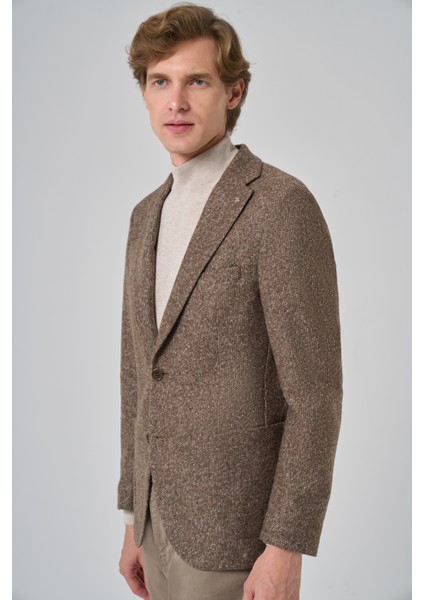 Erkek Kahve Örme Slim Fit Mono Yaka Ceket fırsatları