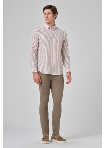 Erkek Vizon Slim Fit Düğmeli Yaka Gömlek fiyatları