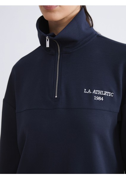 Yeni Sezon Dik Yaka Nakışlı Oversize Kadın Sweatshirt Tunik modelleri