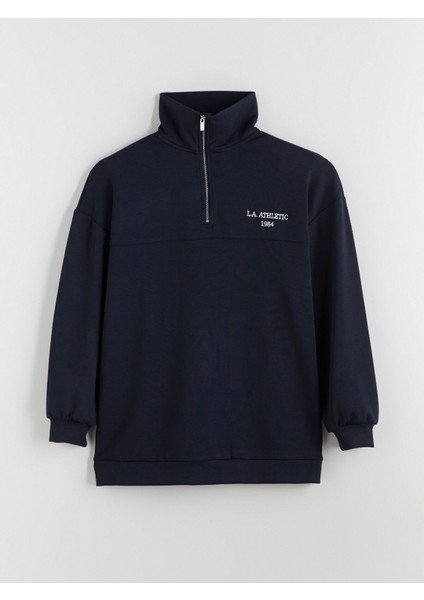 Yeni Sezon Dik Yaka Nakışlı Oversize Kadın Sweatshirt Tunik indirimleri