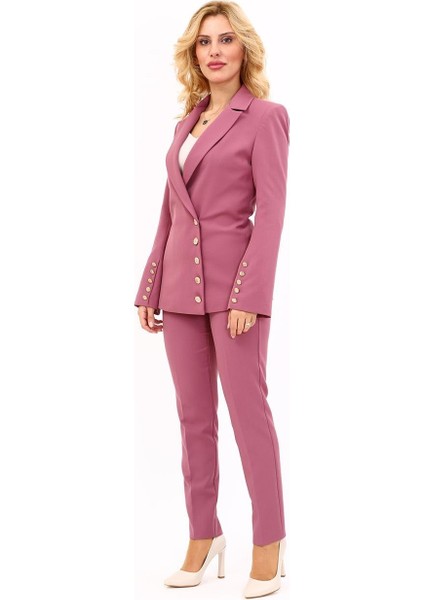 Erkek Yaka Düğme Detaylı Ceket & Dar Paça Pantolon-Rose fiyatları