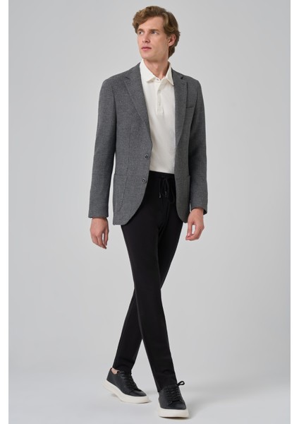 Erkek Siyah Poliviskon Trend Desenli Slim Fit Mono Yaka Dokuma Ceket fiyatları