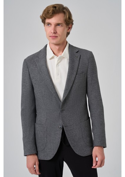 Erkek Siyah Poliviskon Trend Desenli Slim Fit Mono Yaka Dokuma Ceket modelleri