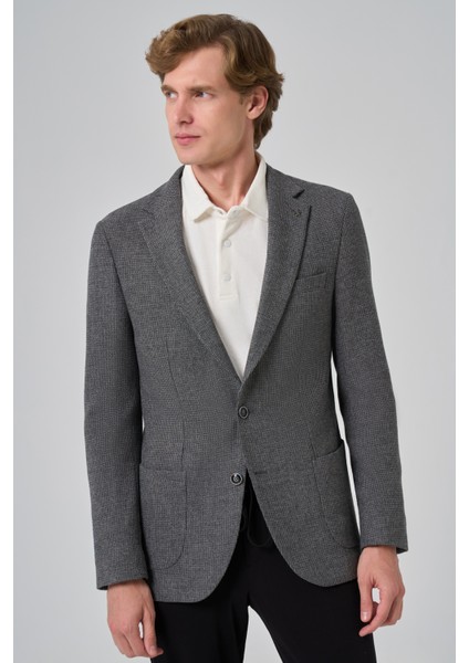 Erkek Siyah Poliviskon Trend Desenli Slim Fit Mono Yaka Dokuma Ceket fırsatları