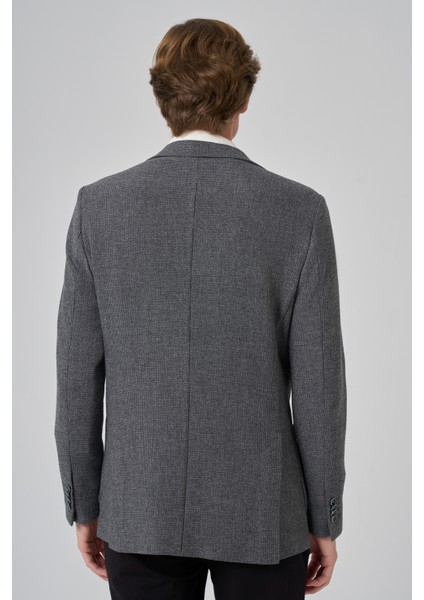 Erkek Siyah Poliviskon Trend Desenli Slim Fit Mono Yaka Dokuma Ceket indirimleri