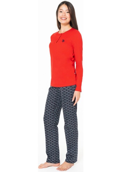 20146B Kadın Kırmızı Yuvarlak Yaka Uzun Kollu Pijama Takımı fiyatları