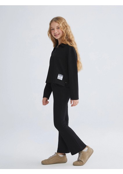 Lcw Kids Siyah Polo Yaka Kız Çocuk Sweatshirt ve Pantolon