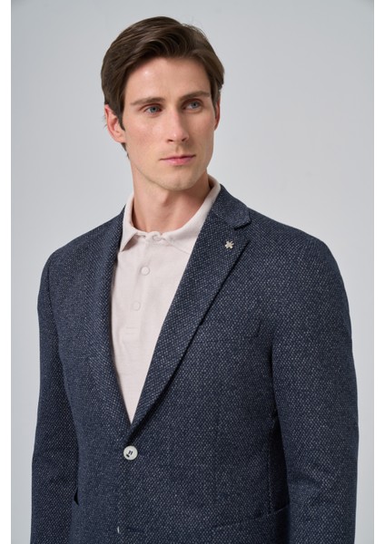 Erkek Lacivert Örme Trend Desenli Slim Fit Mono Yaka Ceket indirimleri