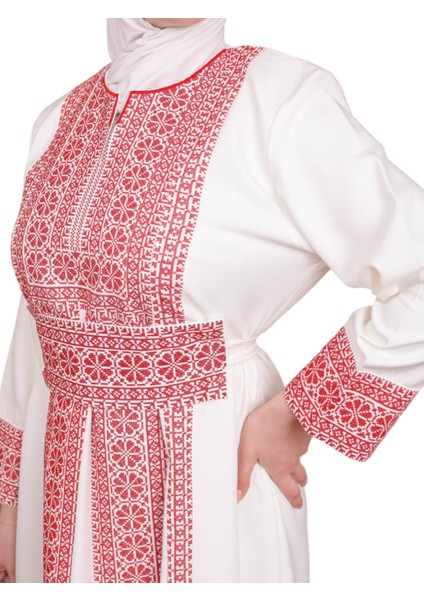 Beyaz Rengi Kırmızı Güller Filistin Geleneksel Nakışlı Elbise C100056 fırsatları