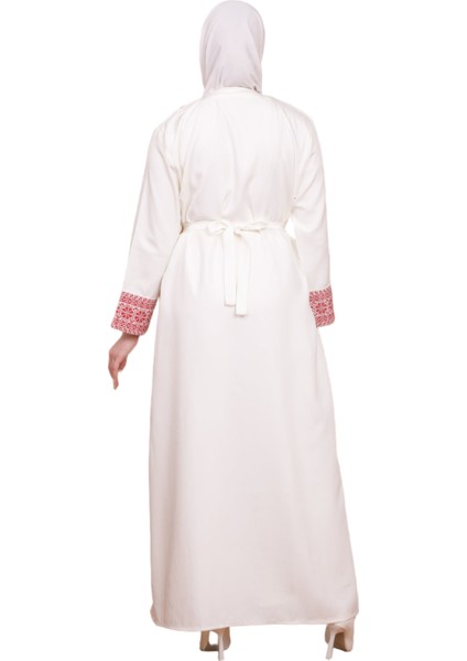 Beyaz Rengi Kırmızı Güller Filistin Geleneksel Nakışlı Elbise C100056