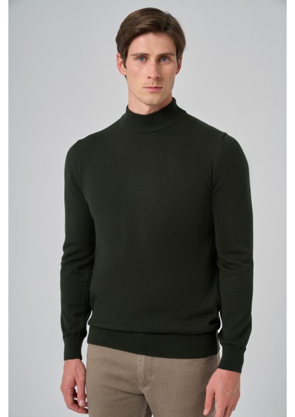 Erkek Haki Basic Yarım Balıkçı Yaka Dynamic Fit Rahat Kesim Triko