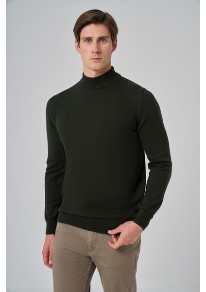 Erkek Haki Basic Yarım Balıkçı Yaka Dynamic Fit Rahat Kesim Triko modelleri