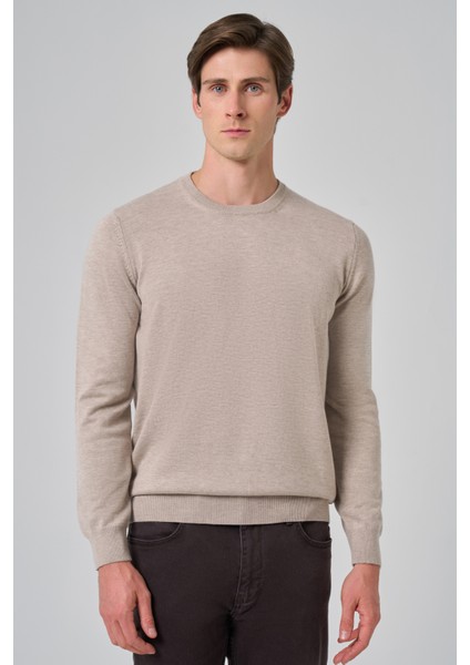 Erkek Bej Basic Bisiklet Yaka Dynamic Fit Rahat Kesim Triko modelleri