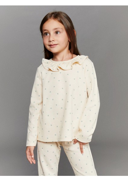 Lcw Kids Mavi Bisiklet Yaka Nakışlı Kız Çocuk Tişört 2'li