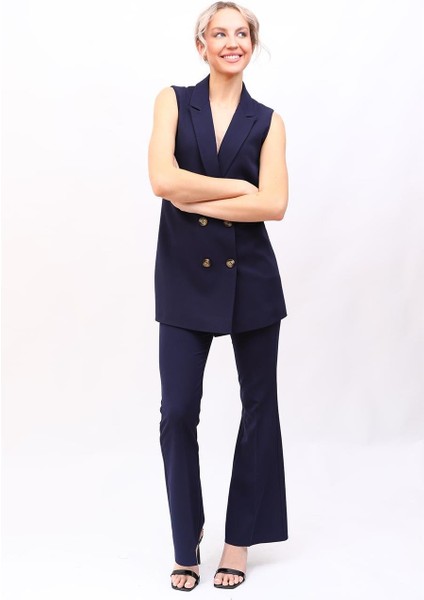Midi Boy Klasik Yelek & Ispanyol Paça Pantolon-Lacivert fırsatları