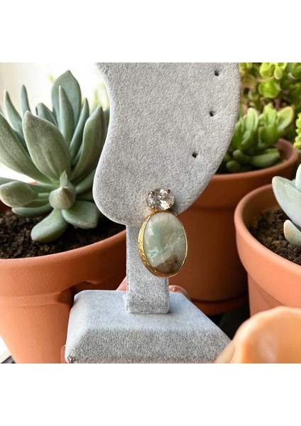 Doğal Taş Detaylı El Yapımı Özel Tasarım Küpe