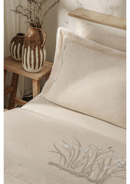 Mihra Bej Çift Kişilik %100 Organik Pamuk Keten Nevresim Takımı fiyatları