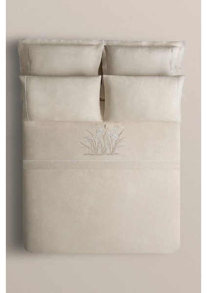 Mihra Bej Çift Kişilik %100 Organik Pamuk Keten Nevresim Takımı fırsatları