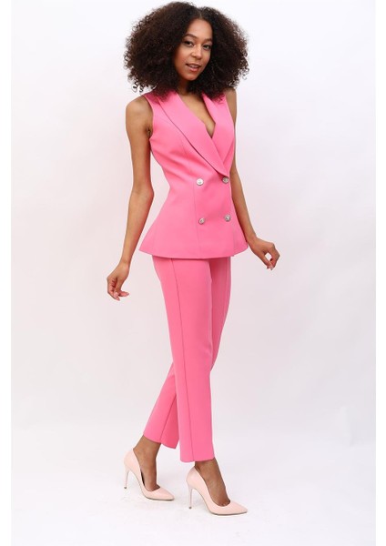 Abiye Yelek & Boru Paça Pantolon Takım-Pembe modelleri