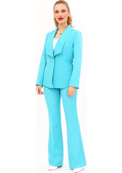 Amerikan Yaka Klasik Ceket & Ispanyol Paça Pantolon-Turkuaz