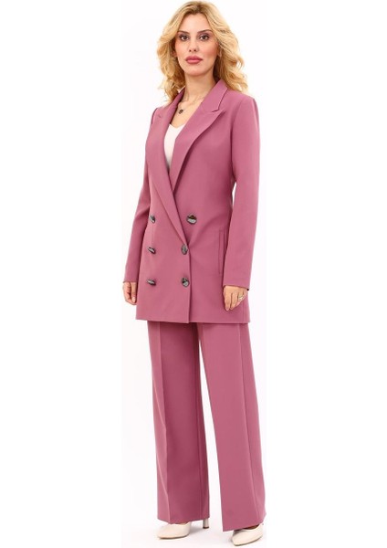 Erkek Yaka Kuruvaze Uzun Ceket & Bol Paça Pantolon-Rose fiyatları