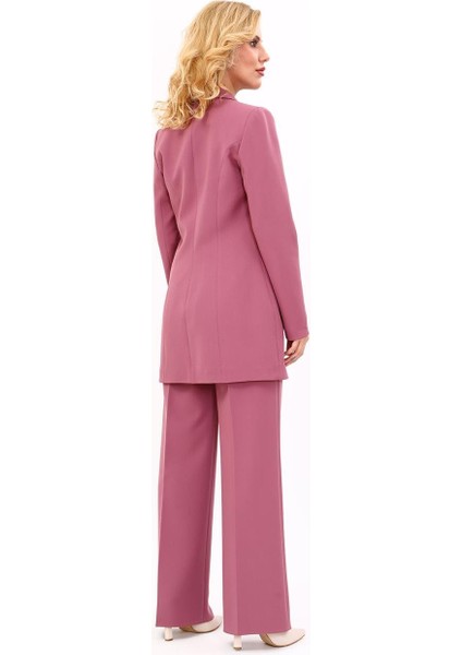 Erkek Yaka Kuruvaze Uzun Ceket & Bol Paça Pantolon-Rose modelleri