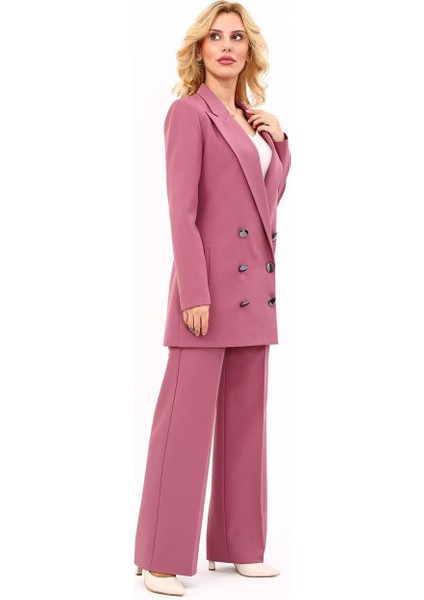 Erkek Yaka Kuruvaze Uzun Ceket & Bol Paça Pantolon-Rose fırsatları