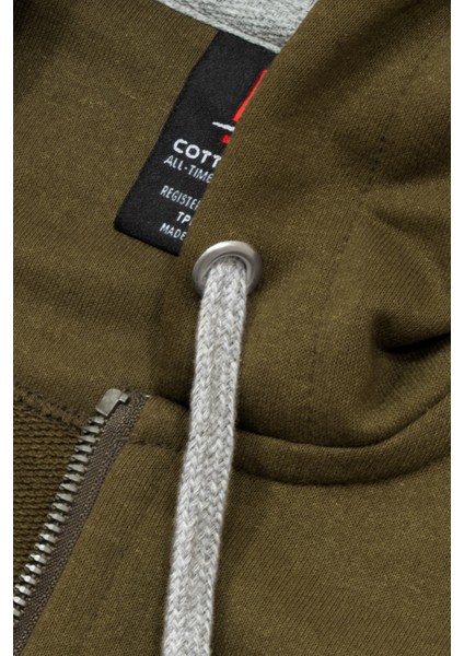Erkek Field Normal Kesim Üç Iplik Şardonsuz Kapüşonlu Sweat Mont Haki Yeşil