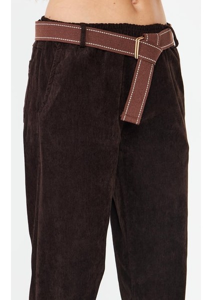 Ince Fitilli Kadife Kemerli Pantolon Kahve fırsatları