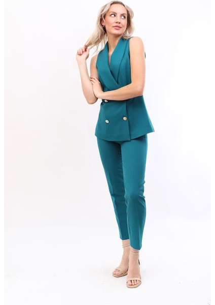 Abiye Yelek & Boru Paça Pantolon Takım-Petrol